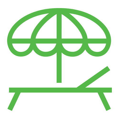 Icon of a lounge chair with an umbrella, representing paid holidays and time off benefits.