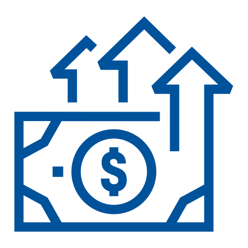 Icon of money with upward arrows, representing flexible spending accounts, 401(k) retirement plans, and stock purchase programs.
