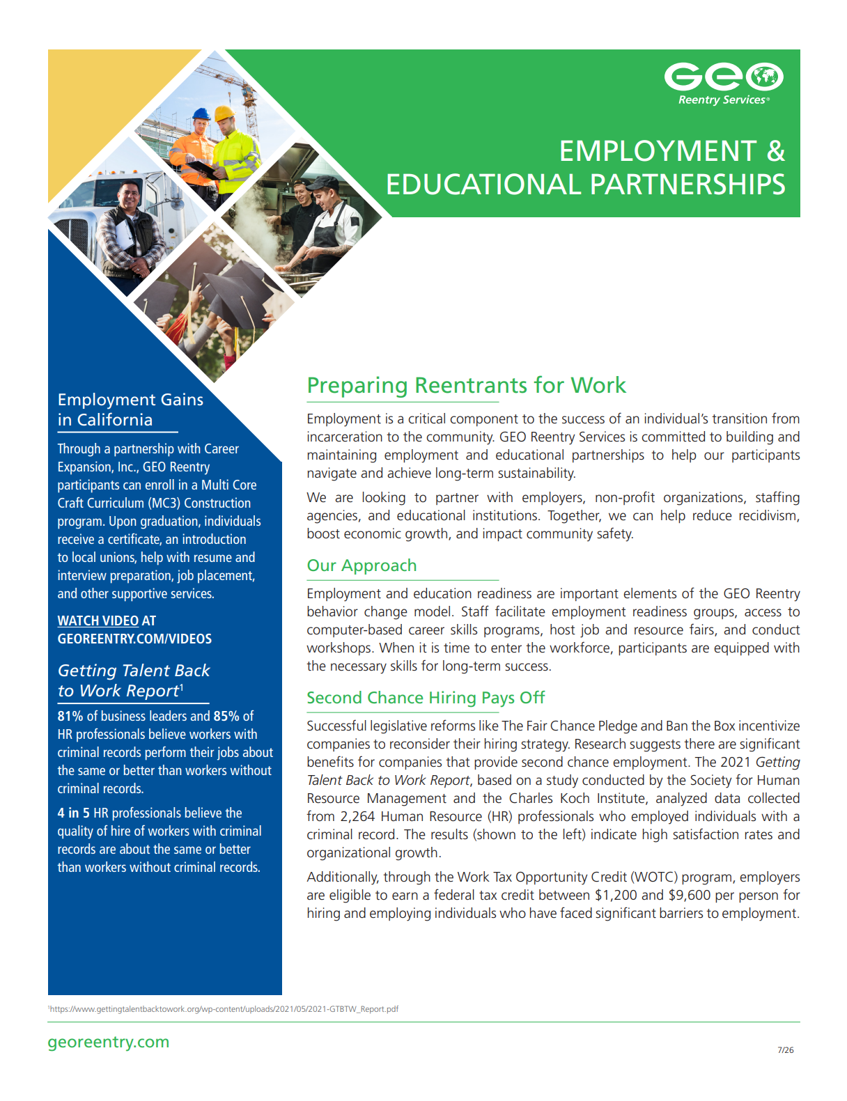 Download Employment & Educational Partnerships fact sheet
